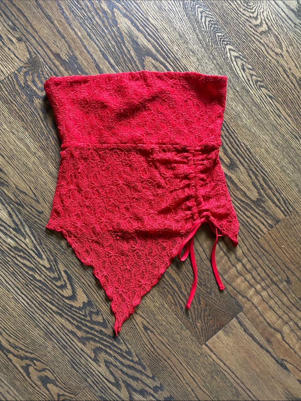 Red Lace Asymmetrical Tube Top